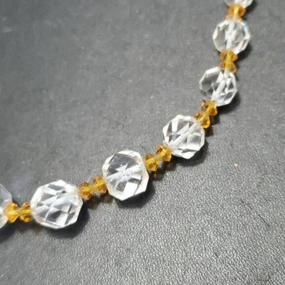 Vintage Clear Crystal Necklace Brownish Orange Crystal Accents 18"
